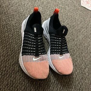 Nike Black and Coral Flyknit Shoes